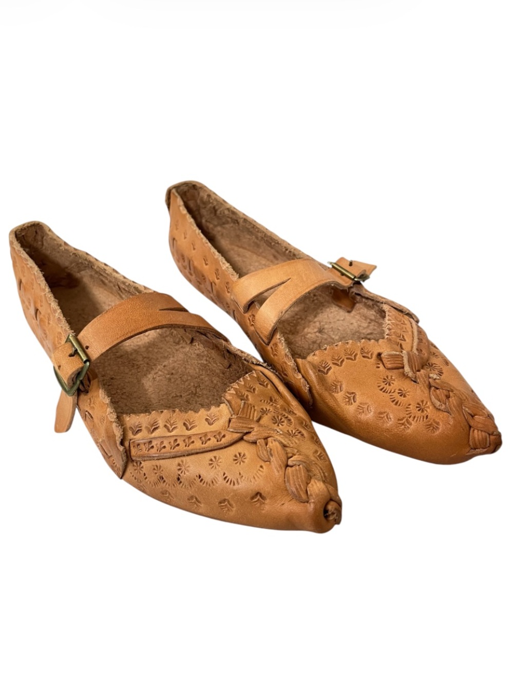 Vintage Handcrafted Polish Kierpce Highlander Shoes - Tan Leather
